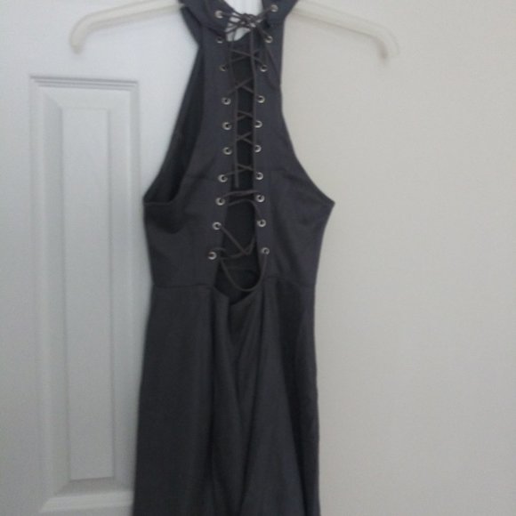 New Gray Faux suede lace up back dress - Picture 1 of 2